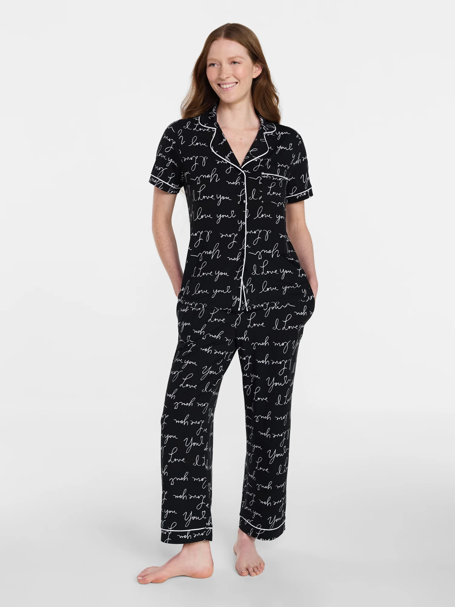Joyspun Women's Dreamy Soft Collection Notch Knit Top and Capri Pants Pajama Set, 2-Piece, Sizes ... | Walmart (US)