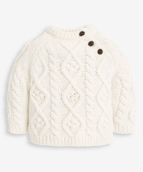 JoJo Maman Bébé | Cream Cozy Cable Button-Accent Crewneck Sweater | Zulily