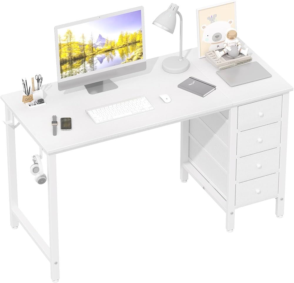 Lufeiya White Computer Desk with Drawers - 47 Inch Study Work Writing Desk for Home Office Bedroo... | Amazon (US)