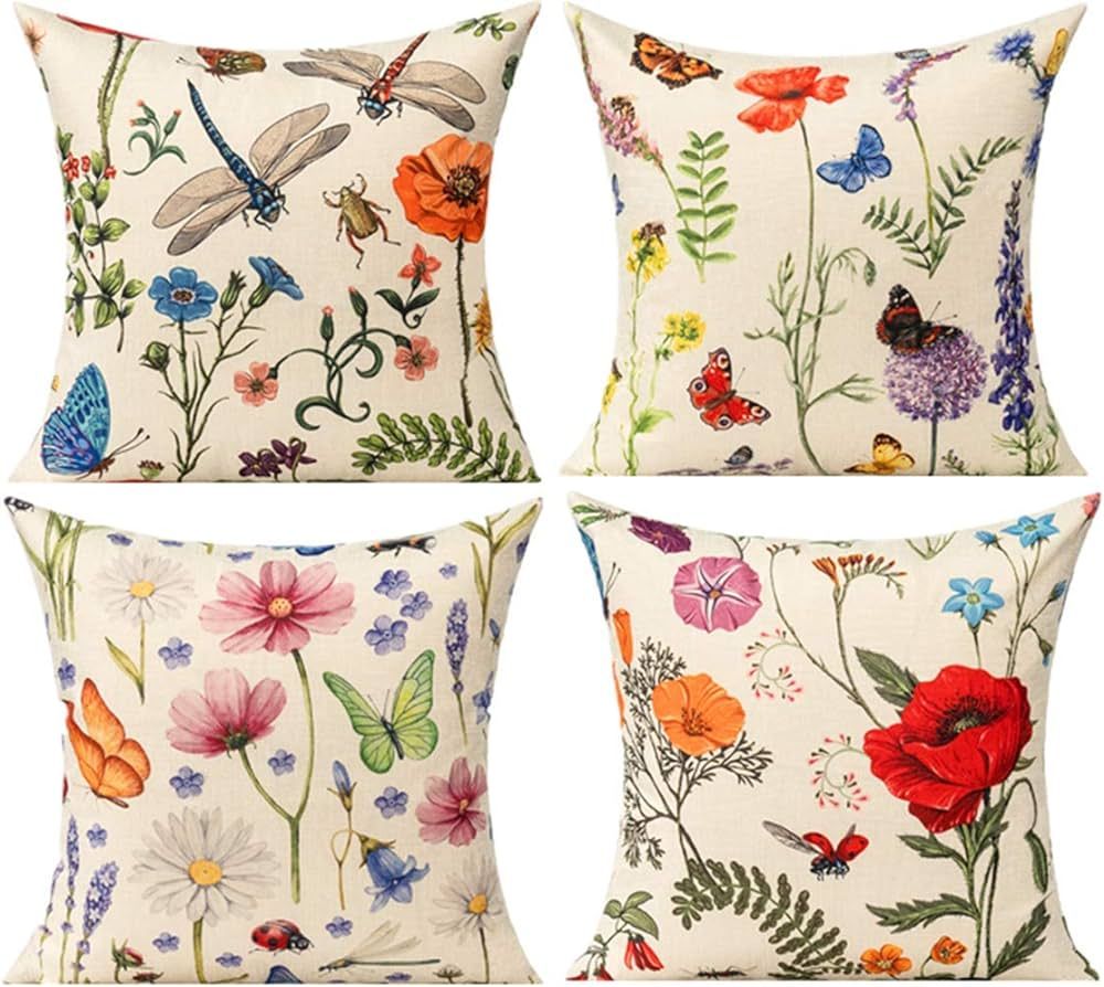 All Smiles Outdoor Patio Throw Pillow Covers Spring Summer Garden Flowers Farmhouse Décor Outsid... | Amazon (US)