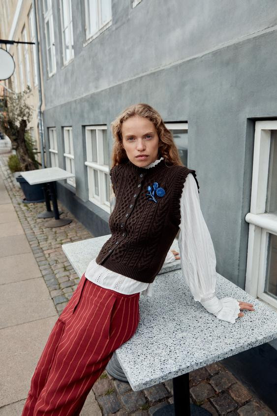 BRAIDED KNIT RUFFLE VEST | Zara US