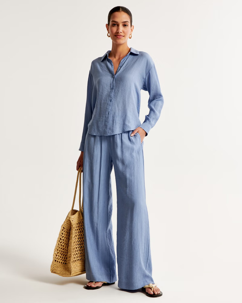 Oversized Crinkle Textured Shirt | Abercrombie & Fitch (US)