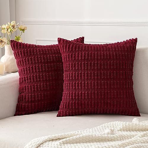 MIULEE Pack of 2 Burgundy Corduroy Decorative Christmas Pillow Covers 18x18 Inch Soft Boho Stripe... | Amazon (US)
