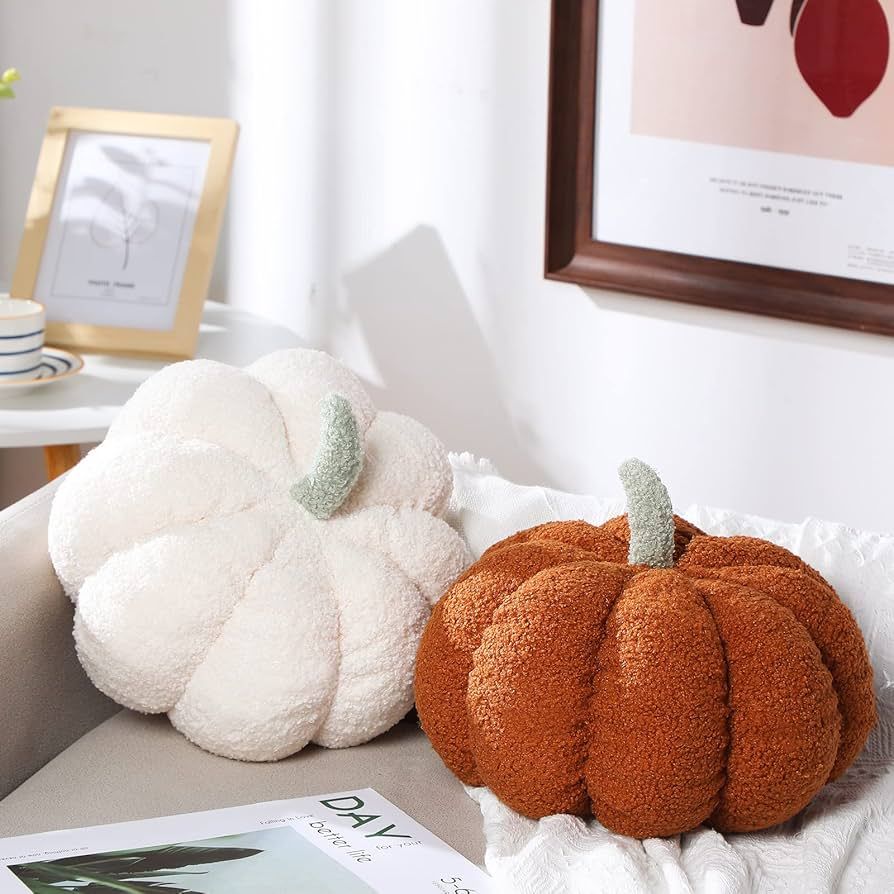 2 Pieces Simulated Pumpkin Pillow Plush Pillow 3D Pumpkin Shaped Pillow Cozy Fall Decorations Stu... | Amazon (US)