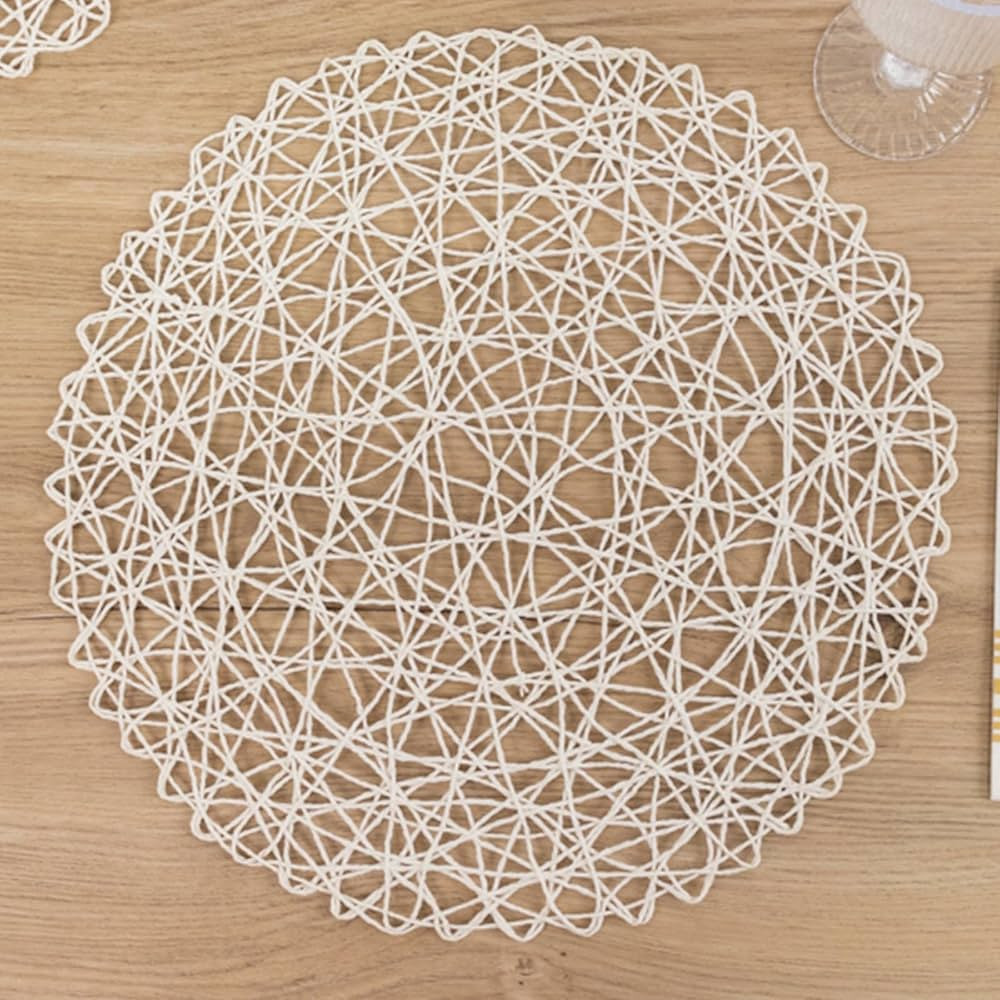 Efavormart 6 Pack White Woven Fiber Disposable Placemats, Round Table Mats 15" | Amazon (US)