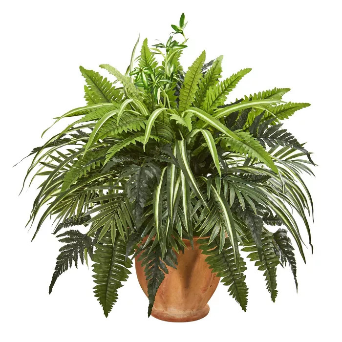 23" x 22" Artificial Fern Plant in Terracotta Planter - Nearly Natural | Target