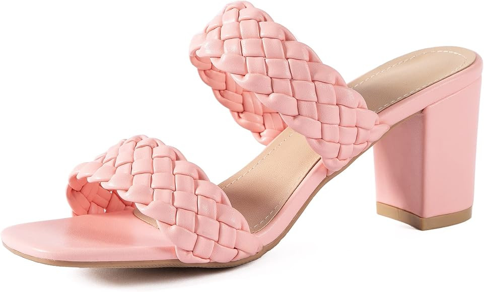N.N.G Women Heels Sandals Braided Block Nude Summer Chunky Square Leather Woven Comfort Strappy D... | Amazon (US)