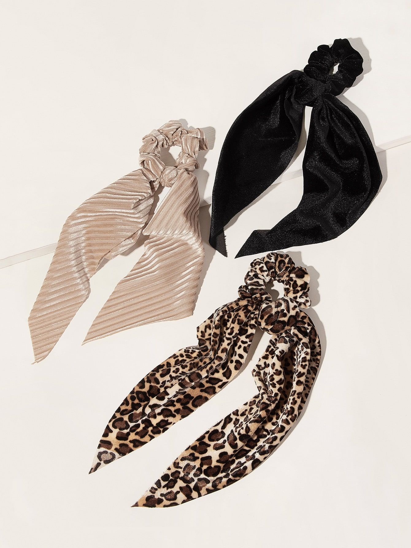 3pcs Leopard Pattern Velvet Scrunchie Scarf | SHEIN