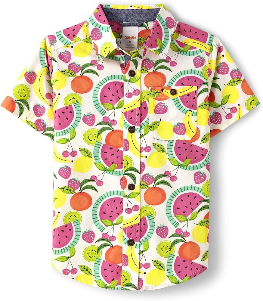 Gymboree,Boys,and Toddler Short Sleeve Button Up Dress Shirt,White Fruit Multi,12 | Amazon (US)