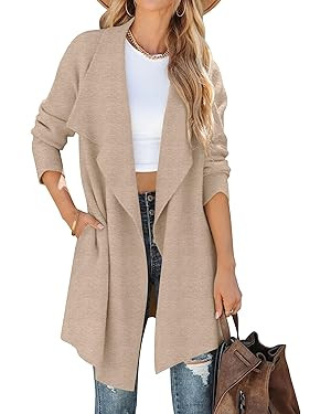 ZESICA Women's Casual Lapel Cardigan Long Sleeve Open Front Irregular Hem Soft Knitted Sweater Co... | Amazon (US)