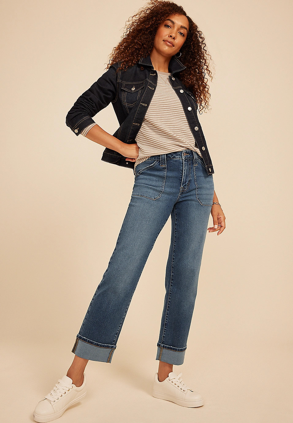 m jeans by maurices\u2122 High Rise Pork Chop Pocket Relaxed Straight Ankle Jean | Maurices