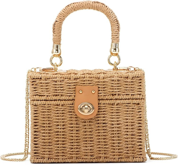 KUANG! Handwoven Rattan Bag for Women Woven Straw Square Crossbody Bag Vintage Basket Purse Beach... | Amazon (US)