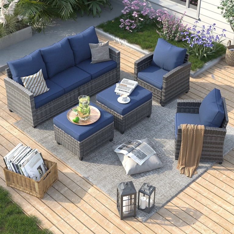 ELPOSUN Patio Furniture Set, 5 Pieces Outdoor Patio Sectional Sofa Set, All-Weather Wicker Rattan... | Walmart (US)