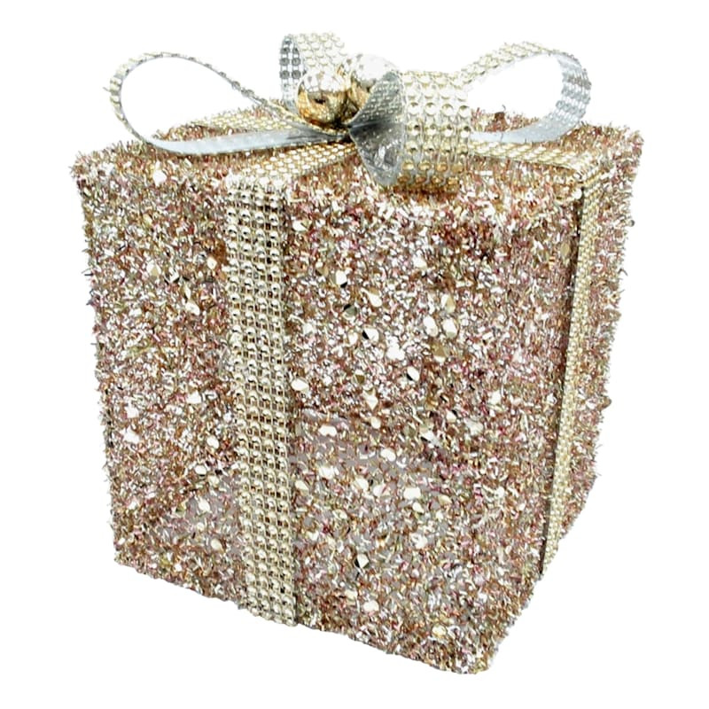 Pink Gold Gift Box Decor, 7.5" | At Home