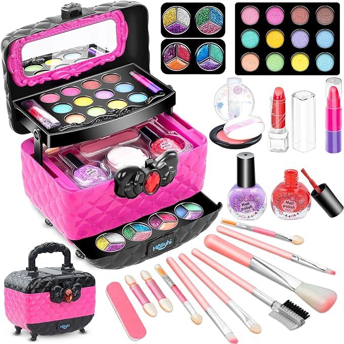 Hollyhi 41 Pcs Kids Makeup Toy Kit for Girls, Washable Makeup Set Toy with Real Cosmetic Case for... | Amazon (US)