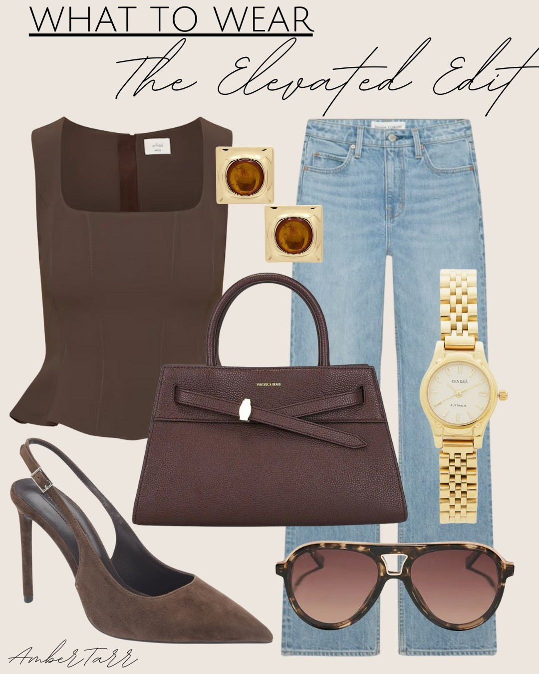 Elevated winter date night outfit styled with a structured brown top, classic straight-leg denim, and pointed-toe heels for a polished yet effortless look. Finished with a rich brown handbag, gold statement earrings, and timeless accessories—perfect for dinner, drinks, or a chic night out.

#LTKOver40 #LTKootd #LTKSeasonal
