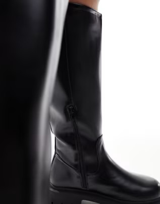 ASOS DESIGN Curve Carter chunky flat knee boots in black | ASOS (Global)