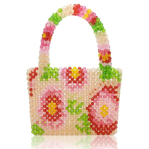 LUNIQO Womens Luxury Flower Beaded Handbag Handmade Acrylic Tote Bags for Wedding Party Fancy Purse with Top Handle | Amazon (US)