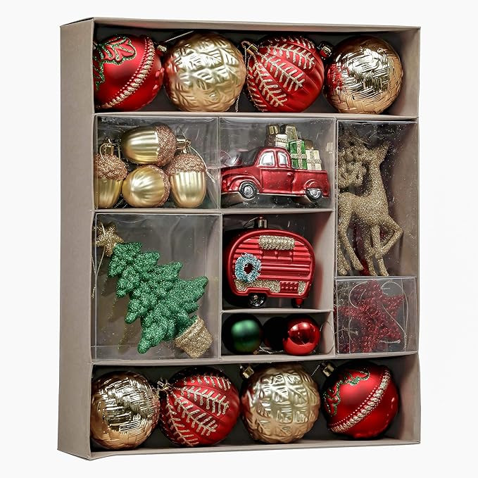 Valery Madelyn Christmas Tree Ornaments Set, 60ct Red Green and Gold Shatterproof Christmas Tree ... | Amazon (US)