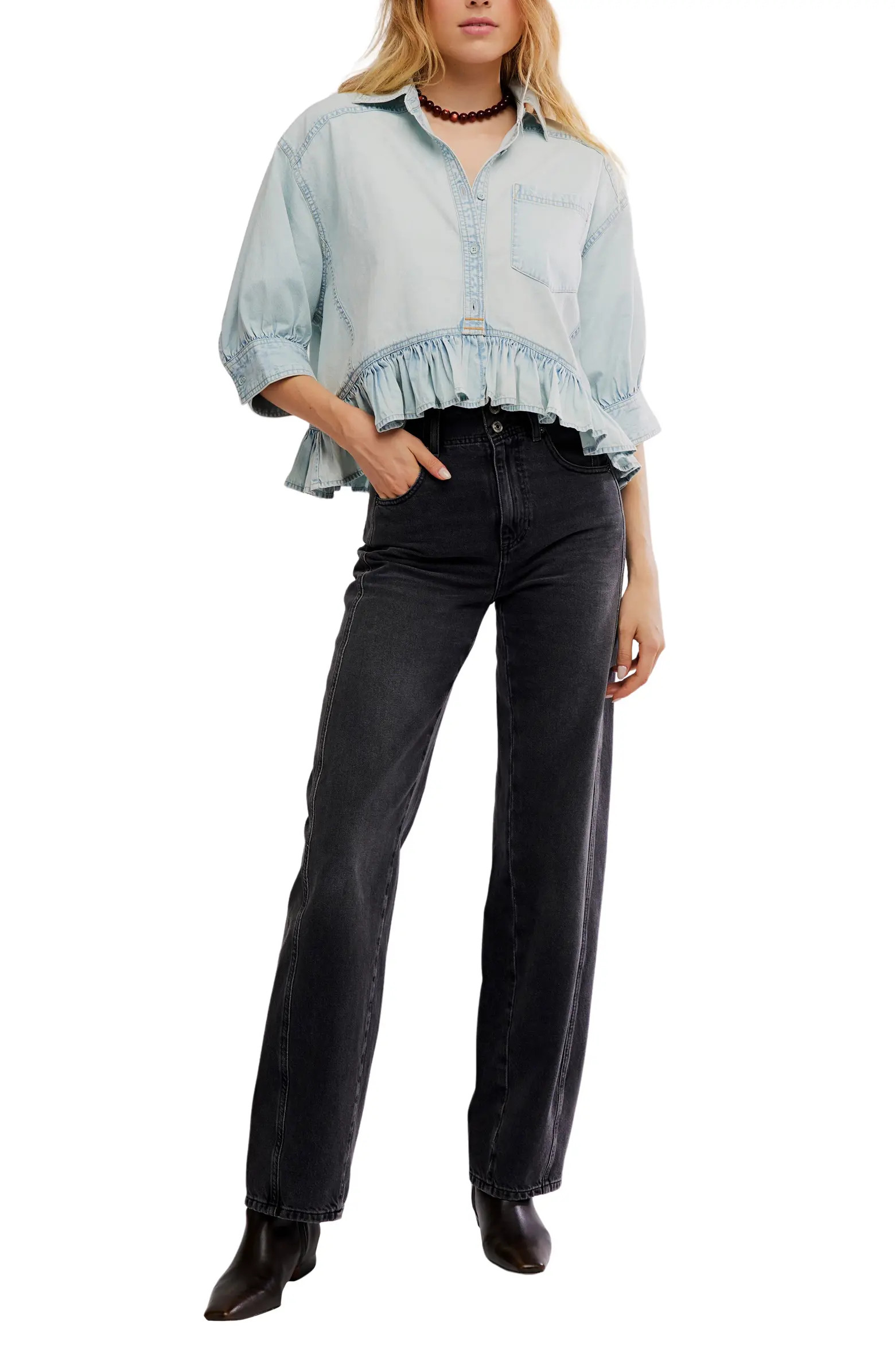 Bailey Denim Crop Peplum Top | Nordstrom