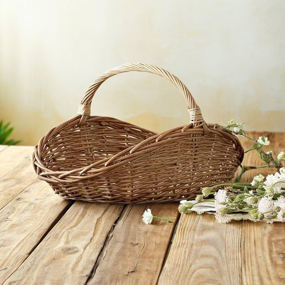 Rattan Wicker Woven Basket with Handle,Portable Garden Harvest Basket for Picnic, Easter, Organiz... | Amazon (US)