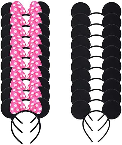 Picoway Mouse Ears Solid Black & Pink Bow Headband Set of 20 | Amazon (US)