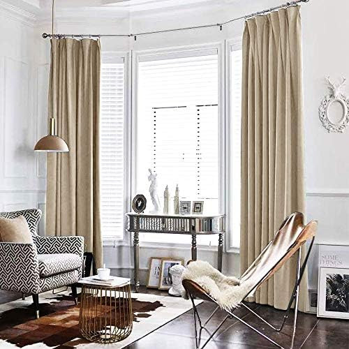 jinchan Velvet Curtain Beige Living Room Rod Pocket Window Curtain Panel 95 inch Long Bedroom The... | Amazon (US)