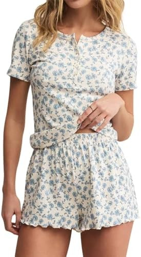 Lacozy Cute Pajama Sets for Women 2 Piece Short Sleeve Floral Print Button Shirt and Short Pj Set... | Amazon (US)