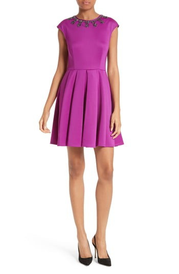 Women's Ted Baker London J'Adore Embellished Fit & Flare Dress, Size 2 - Purple | Nordstrom