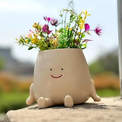 Kudriod Smiley Face Planter Pot – Small Cute Resin Flower Head Planter with Drainage Hole, Succulent Pot for Indoor & Outdoor Home Décor | Amazon (US)