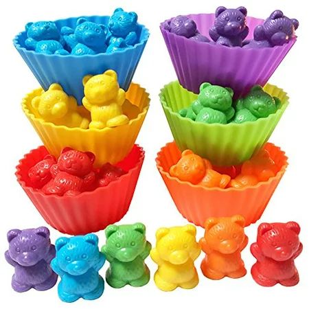 Jumbo Counting Bears with Stacking Cups by Kids Korner - Rainbow Matching Color Sorting Toys for Tod | Walmart (US)