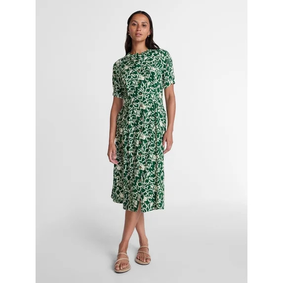 Time and Tru Women's Pleated Midi Shirtdress, Sizes XS-XXXL | Walmart (US)