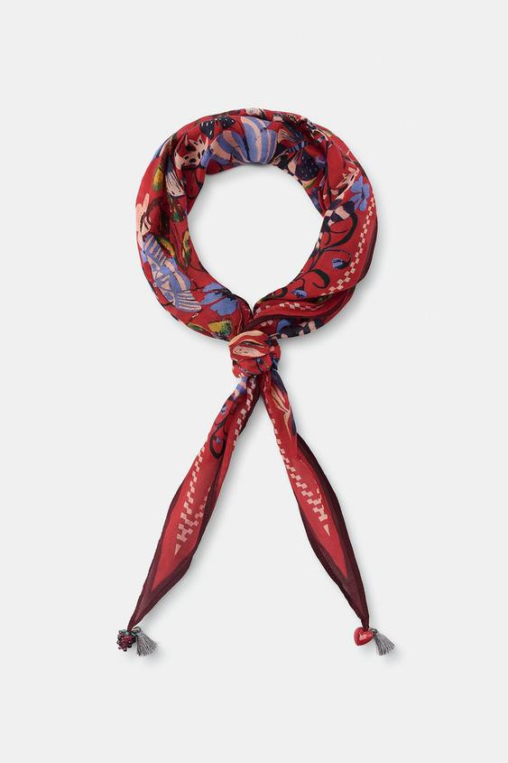 PRINTED SILK CHARM BANDANA | Zara US