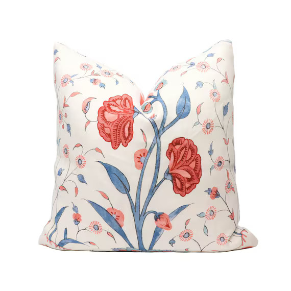 Read the full title
    Schumacher Khilana Floral pillow cover in Delft & Rose 178330 // Designer... | Etsy (US)