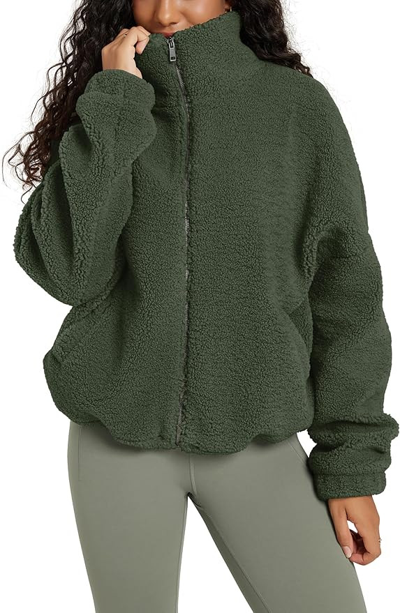 ODODOS Women's Sherpa Fleece Full-Zip Jacket Long Sleeve Coat Soft Warm Cinchable Outerwear with ... | Amazon (US)