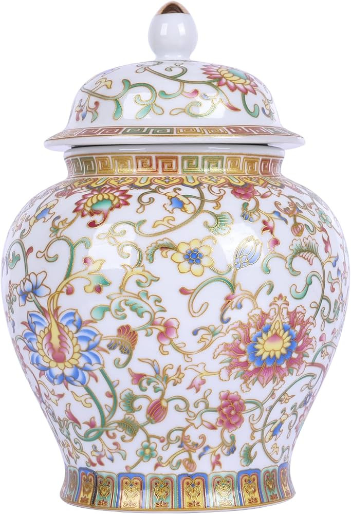Enamel Ginger Jar with Lid 7.72"H,Handmade Chinoiserie Ginger Jar, Ceramic Vase for Home Decor, D... | Amazon (US)