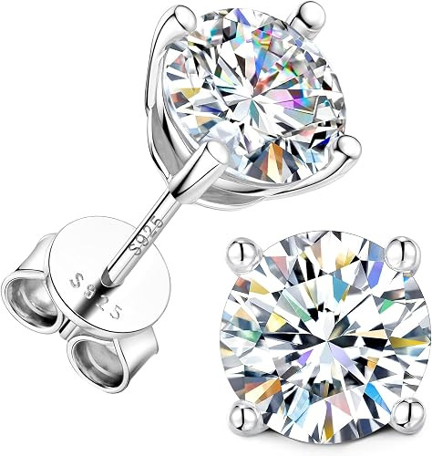 Moissanite Stud Earrings for Women & Men 18K White Gold/14K Gold Plated 925 Sterling Silver Stud ... | Amazon (US)