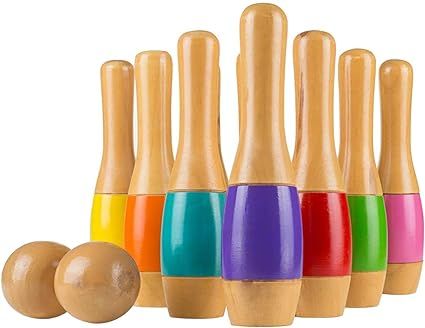 Lawn Bowling Game/Skittle Ball- Indoor and Outdoor Fun for Toddlers, Kids, Adults –10 Wooden Pi... | Amazon (US)