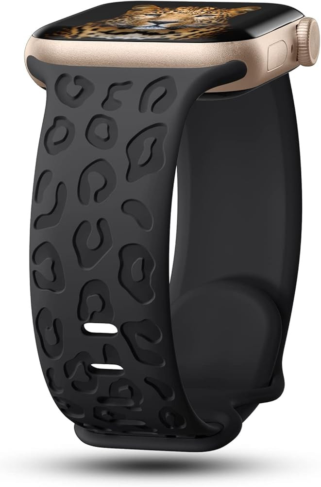 CreateGreat Engraved Bands Compatible with Apple Watch Band 45mm 44mm 42mm 41mm 40mm 38mm, Leopar... | Amazon (US)