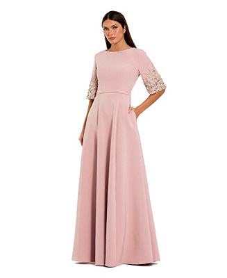 Mac Duggal Women's 3/4 Sleeve Crepe Gown With Sleeve Embellishments - Macy's | Macy's