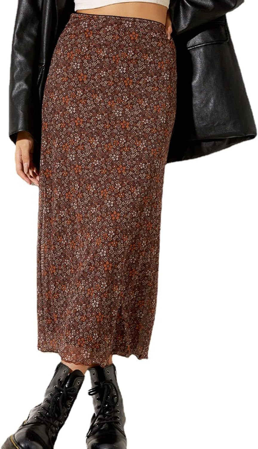 Avanova Women Mesh Floral Boho Midi Skirt High Waist Long Skirt | Amazon (US)