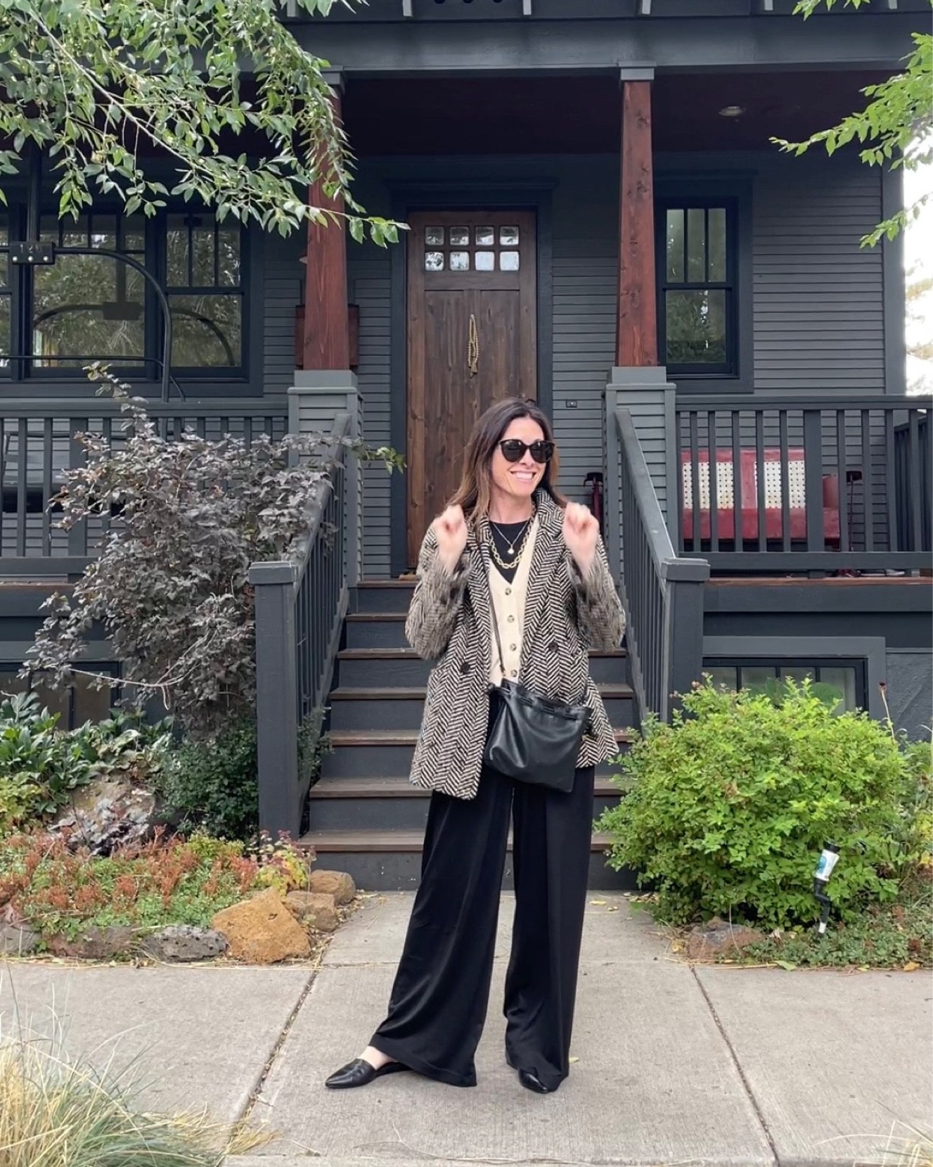 Herringbone jacket blazer from Anine Bing - tts 
Pants - wider leg pants from small brand Vincent James 
Purse - petite Henri Clare V 

Sweater - Evereve - 15% off with code ARTINTHEFIND15
Lise tanks ABLE - code ARTINTHEFIND15 for 15% off 

#LTKSeasonal #LTKshoecrush #LTKsalealert