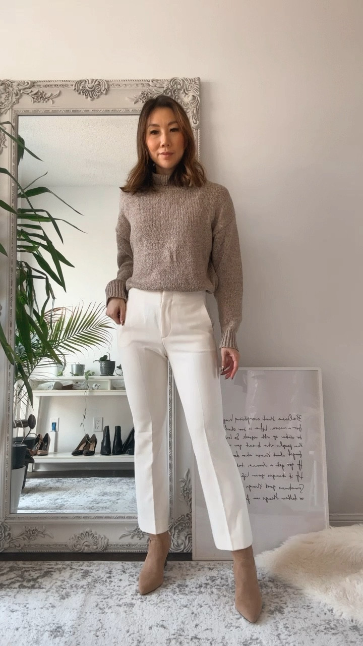 Neutral Outfit with brown sweater and white cropped flared pants! 

#LTKsalealert #LTKworkwear #LTKSeasonal