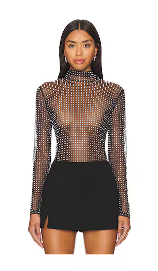 James Top in Black & Silver | Rhinestone Top Rhinestone Mesh Top Sparkle Too Sparkly Top Sheer Tops | Revolve Clothing (Global)