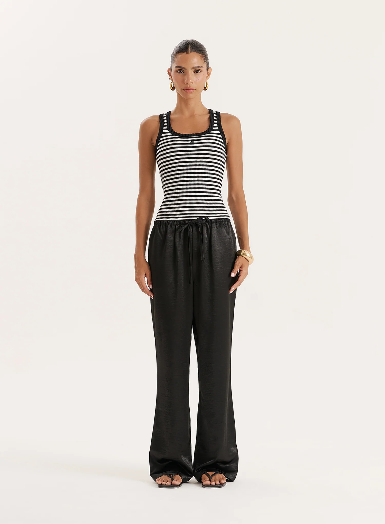 Black Satin Tie Waist Wide Leg Trouser- Shelby | 4th & Reckless