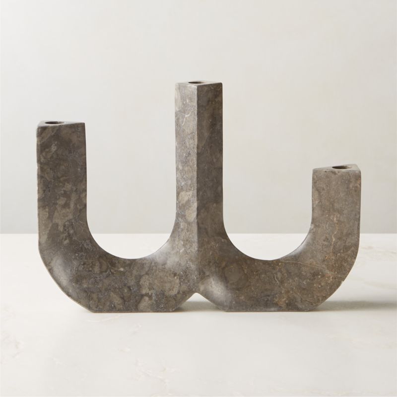 Xavier Grey Marble Taper Candle Holder | CB2 | CB2
