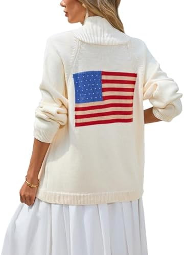 Women's American Flag Cardigan Long Sleeve Shawl Collar Button Down Fall Chunky Knit Varsity Swea... | Amazon (US)