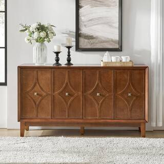JAYDEN CREATION Ema Walnut Mid-century 60 in. Wide Wood Sideboard with Adjustable Shelves ZSBYL03... | The Home Depot