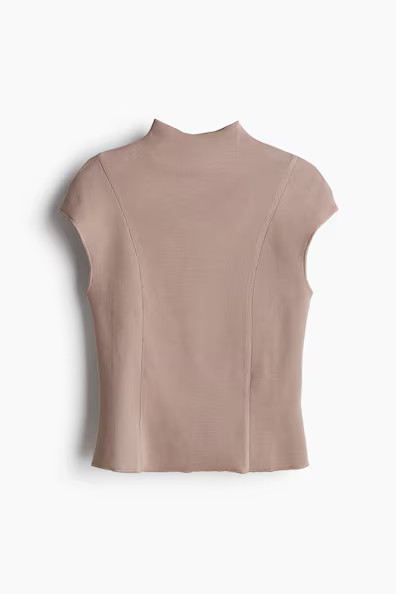 H & M - Ribbed Mock Turtleneck Top - Brown | H&M (US + CA)