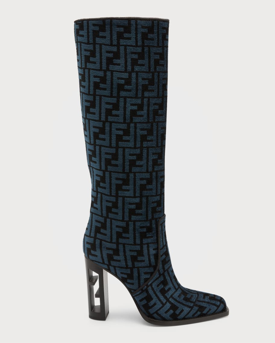 Fendi Vitello Jacquard Knee Boots | Neiman Marcus